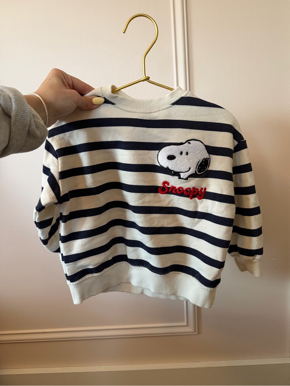 zara toddler kids snoopy embroidered striped crewneck
